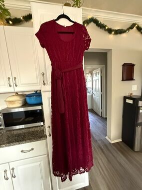 Pinkblush Burgundy Lace Maxi Dress with Tie Sash